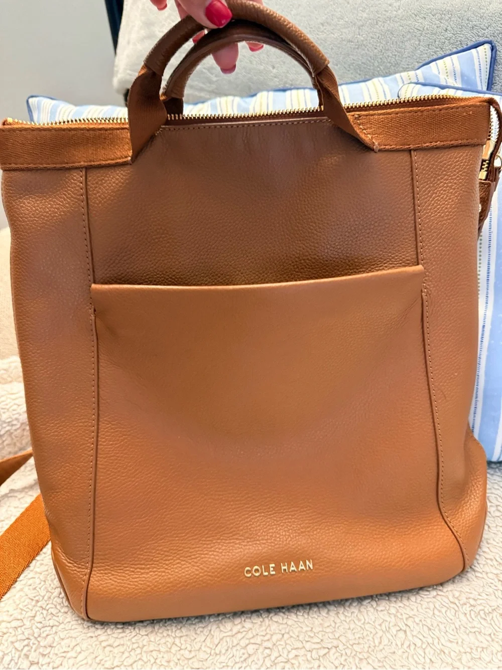 Cole Haan Cognac Leather Backpack Tote